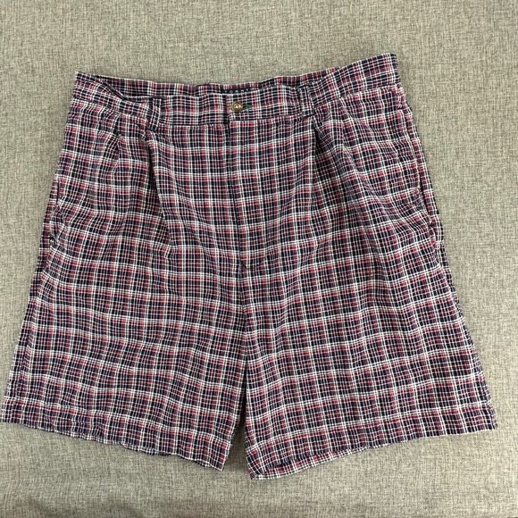 Tommy Hilfiger Mens Shorts Size 36 Red Navy Blue White 100% Cotton Pleated Front - Picture 1 of 14